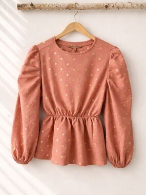 Alex & Parker Dusty Rose Top with Gold Metallic Polka Dots